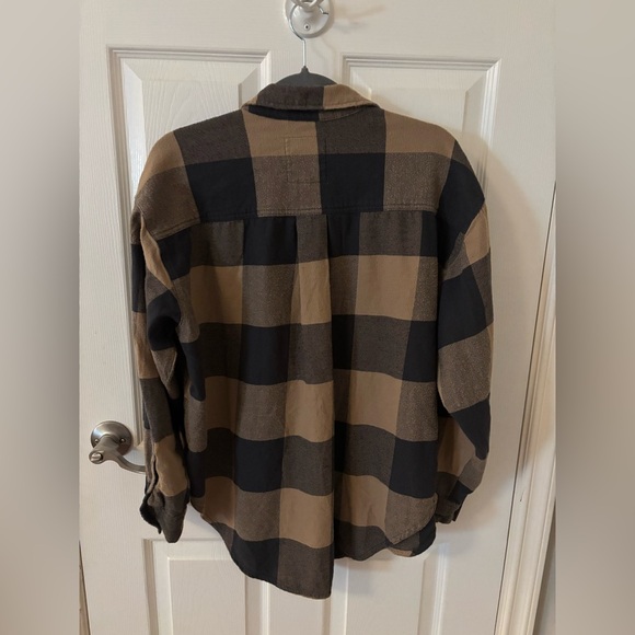 Aerie Anytime Fave Flannel Shirt Brown Black Plaid Oversized Small - Picture 2 of 2